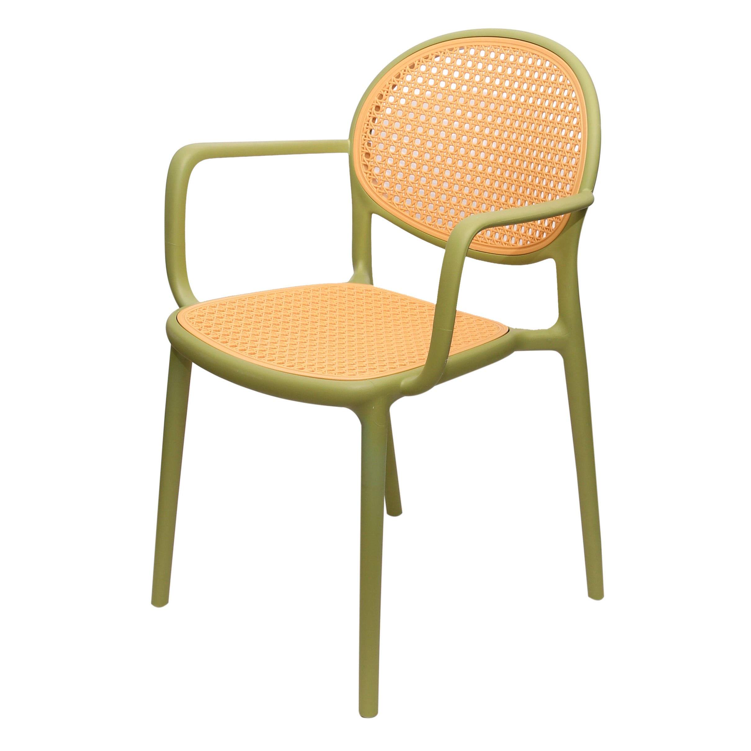 Cane Charm Armchair – Plastic Frame with Woven Cane‑Style Seat & Back (Black, White, Green) - Habitt