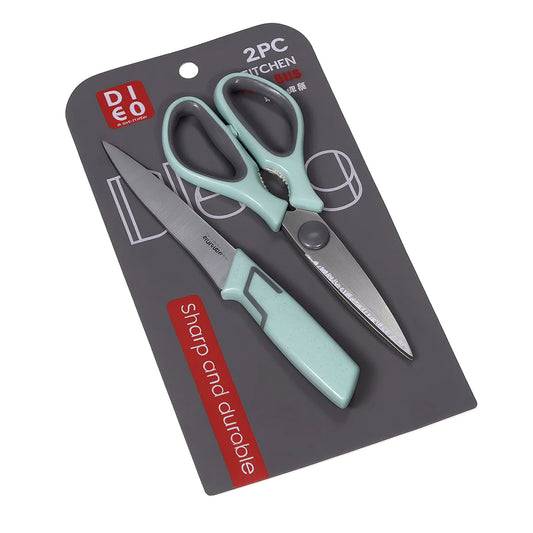 2 Pcs Kitchen Knife & Scissor Set – Green - Habitt