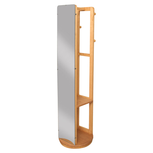 Kyoto Rotating Wall Mirror with Wooden Storage Shelves – Multi-Functional Organizer - Habitt