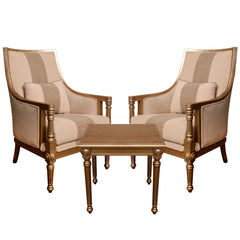 Ashton 2 Chair and 1 Side Table Set – Elegant Wooden Living Room Furniture - Habitt
