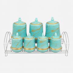 7 Pcs Canister Set with Ceramic Lid 2713-B – Blue Marble Kitchen Storage Jars - Habitt