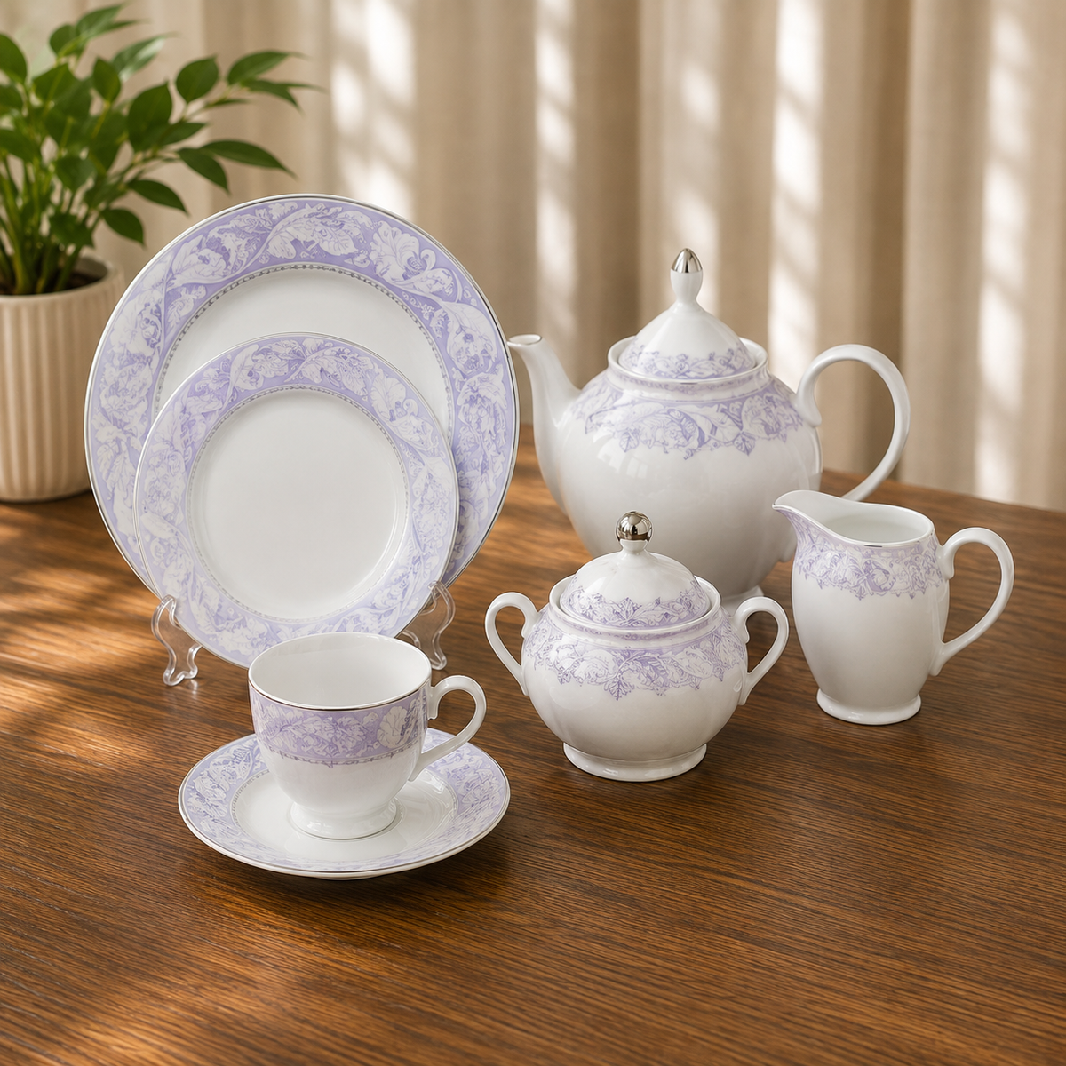 Print Tea Kettle Set Blue Symmetry 24 Pieces | Ceramic Tea Serving Set