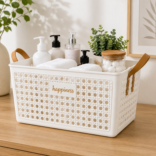 Happiness Large Mesh Storage Basket with Handles – Multipurpose Organizer for Bathroom, Kitchen & Home