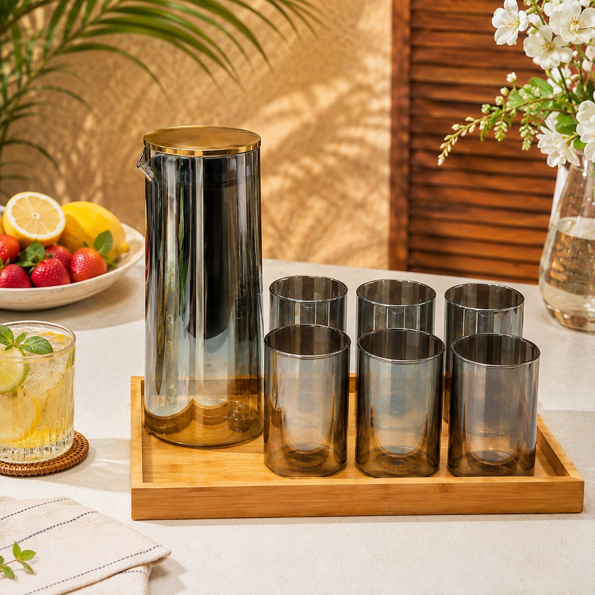 6 Piece Transparent Water Set with Jug | Drinkware Set