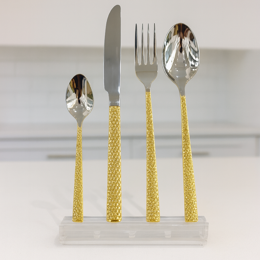 52-Piece ALPEN Cutlery Set – Gold Textured Handle Design - Habitt
