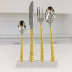52-Piece ALPEN Cutlery Set – Gold Textured Handle Design - Habitt