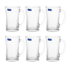Clear Flared Glass Juice Mug 320 ml with Handle – Set of 6 | Elegant Everyday Drinkware for Home & Café - Habitt