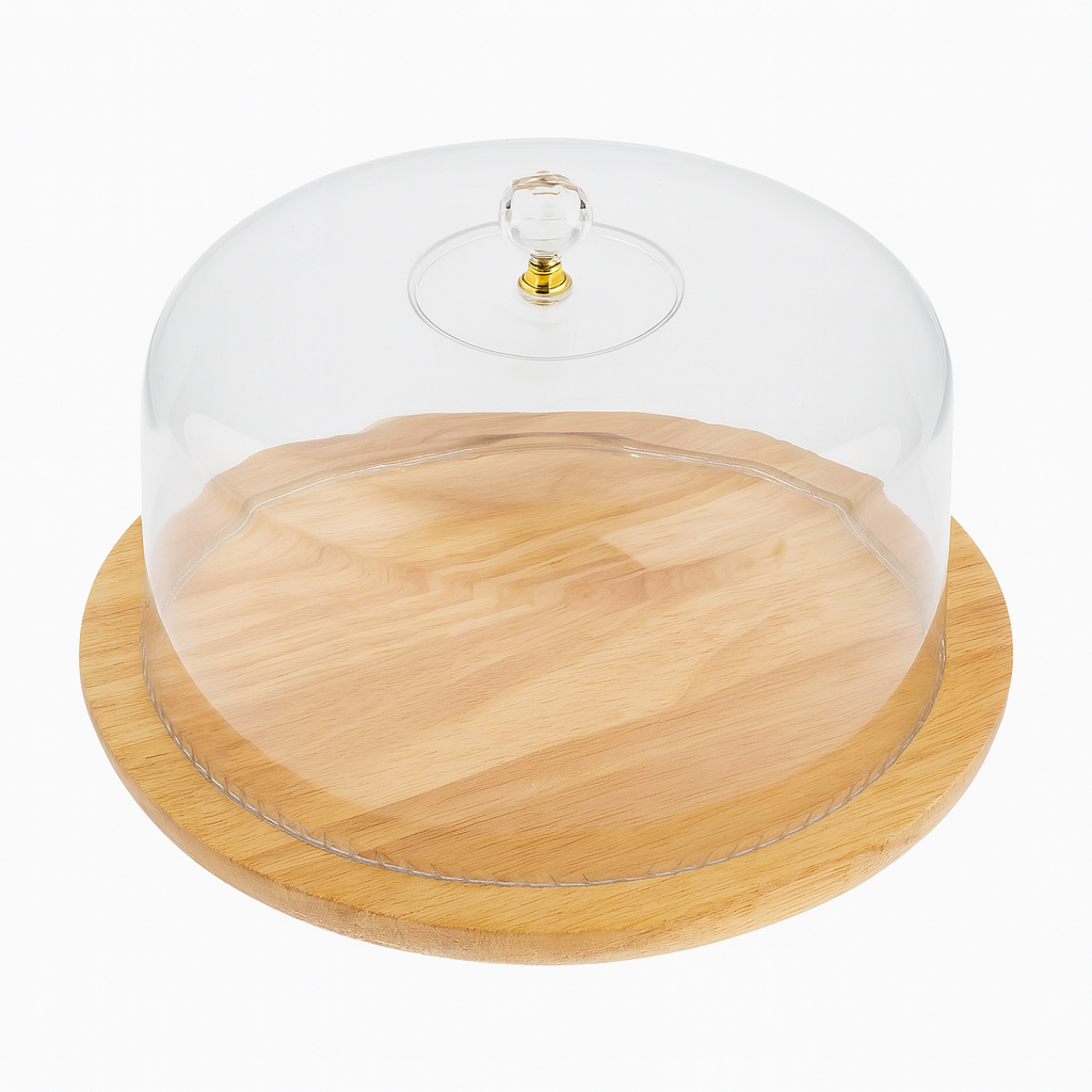 Exquisite Bamboo Revolving Platter with Cover – Wooden Serving Tray with Glass Dome - Habitt