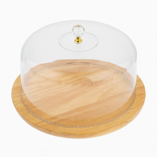 Exquisite Bamboo Revolving Platter with Cover – Wooden Serving Tray with Glass Dome - Habitt