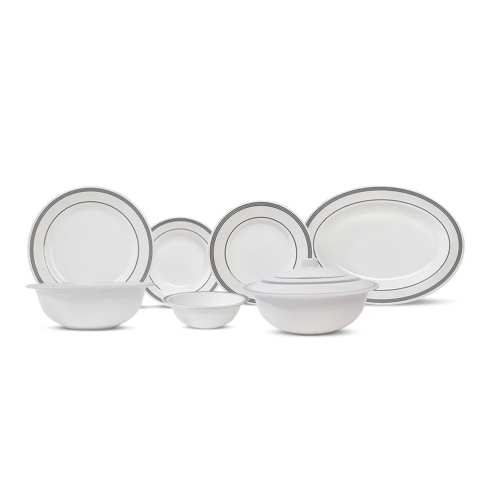 Chroma Stripes Dinner Set – Elegant White & Black Rim Design (22 / 30 / 43 PCS) - Habitt