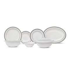 Chroma Stripes Dinner Set – Elegant White & Black Rim Design (22 / 30 / 43 PCS) - Habitt
