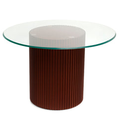 Ria 4-Person Dining Table Set – Modern Round Glass Top with Wooden Base & Upholstered Chairs - Habitt