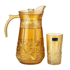 Golden-Tinted 7-Piece Water Set – 1.7 L Jug with 278 ml Glasses (Premium Cut-Design Glassware) - Habitt