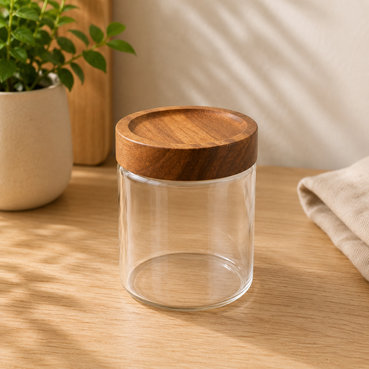 600MLTransparent Storage Jar with Wooden Cap | Kitchen Storage Container
