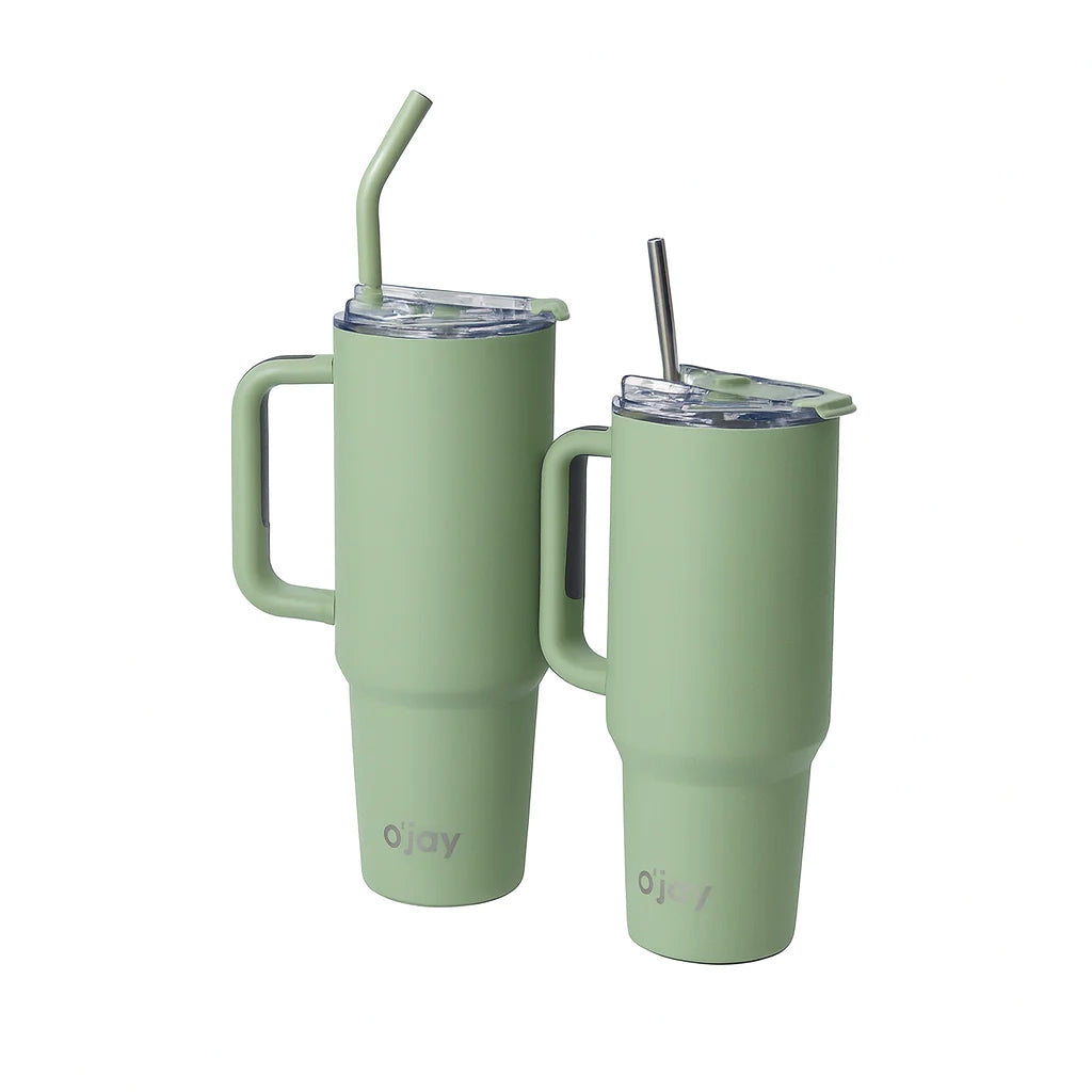 O’jay Matte Sage Green Insulated Tumbler with Handle & Straw – 50oz / 40oz – SP17911 - Habitt