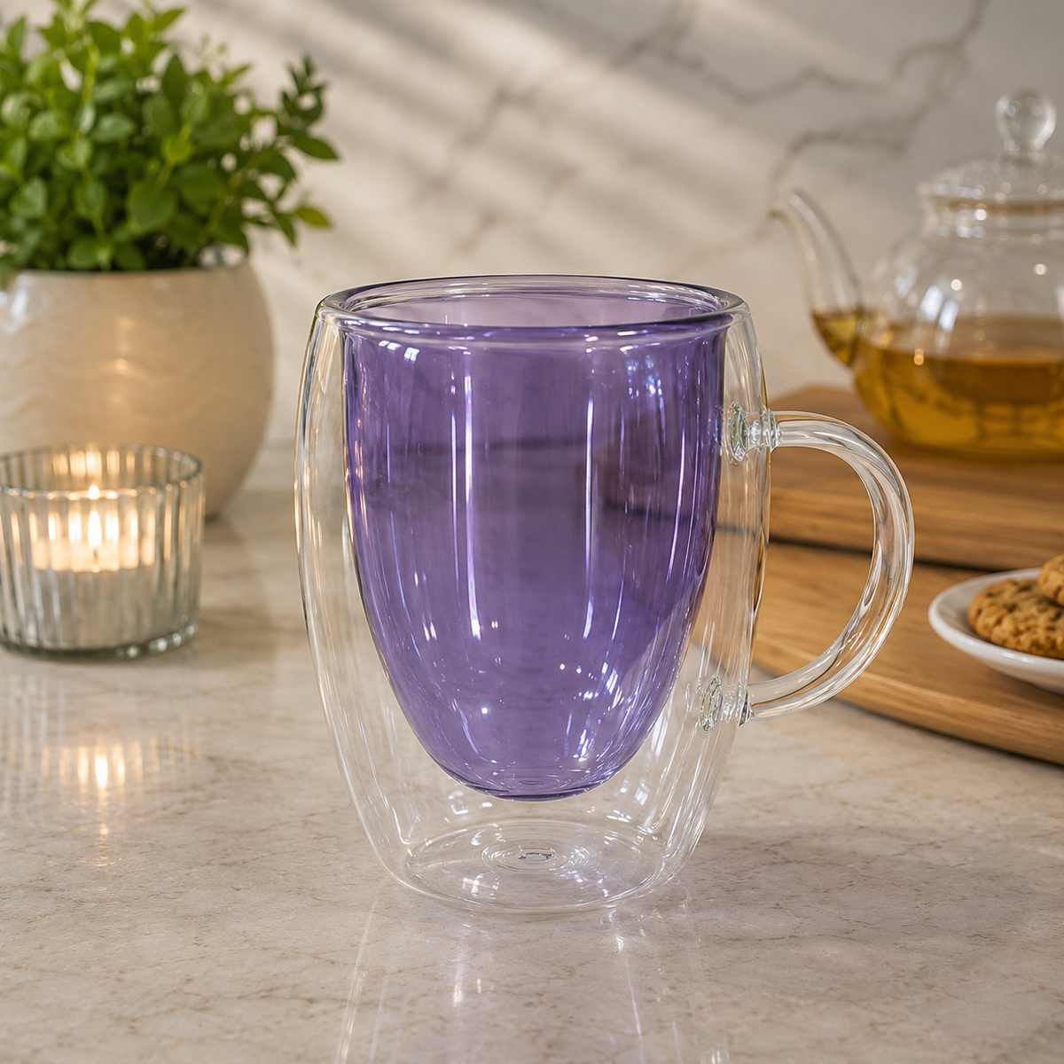 Double Wall Glass Color Mug – Purple