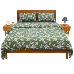 Green Textures Double Quilt Cover 90x96" – 100% Cotton Leaf Print - Habitt