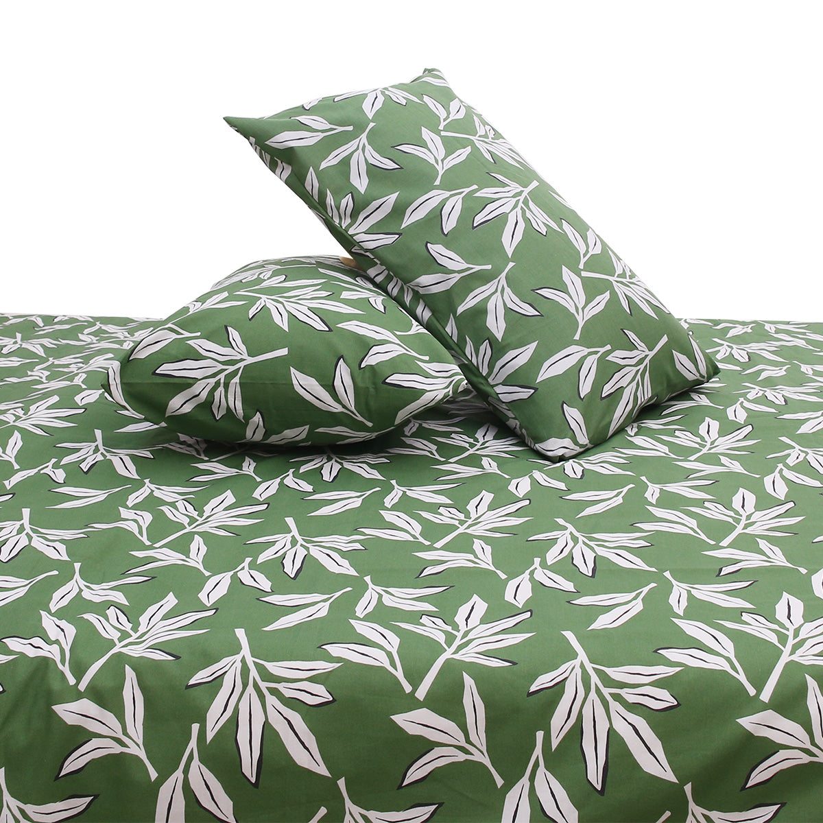 Green Textures Double Quilt Cover 90x96" – 100% Cotton Leaf Print - Habitt