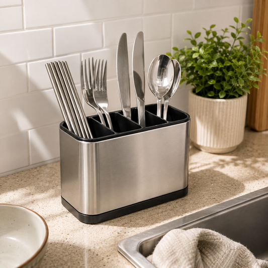 Metal Sink Tidy Cutlery and Utensil Organizer with Drainage