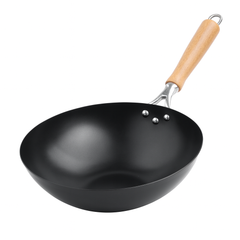 Steel Wok Pan with Wooden Handle – Non-Stick Deep Fry Pan for Stir-Fry, Sauté & Everyday Cooking (22 cm, 24 cm, 26 cm) - Habitt