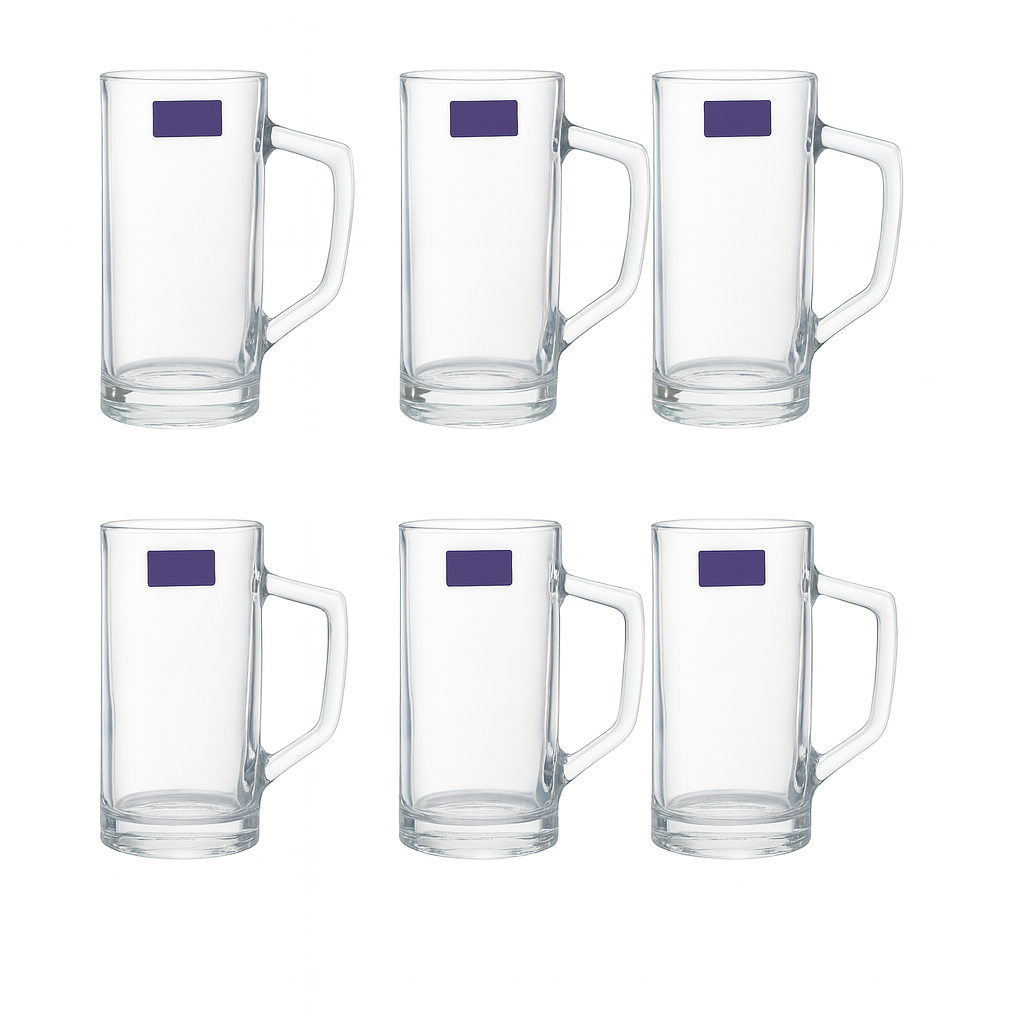 Clear Glass Juice Mug with Angular Handle 430 ml – Set of 6 | Premium Transparent Drinkware for Home & Café - Habitt