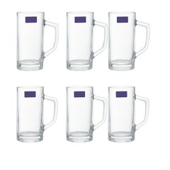 Clear Glass Juice Mug with Angular Handle 430 ml – Set of 6 | Premium Transparent Drinkware for Home & Café - Habitt