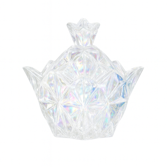 Iridescent Multi-Colour Crystal-Style Candy Jar with Lid – Decorative Glass Sweet Holder - Habitt