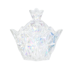 Iridescent Multi-Colour Crystal-Style Candy Jar with Lid – Decorative Glass Sweet Holder - Habitt