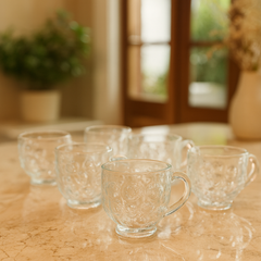 Clear Embossed Glass Cup Set – 217ml (Set of 6) - Habitt