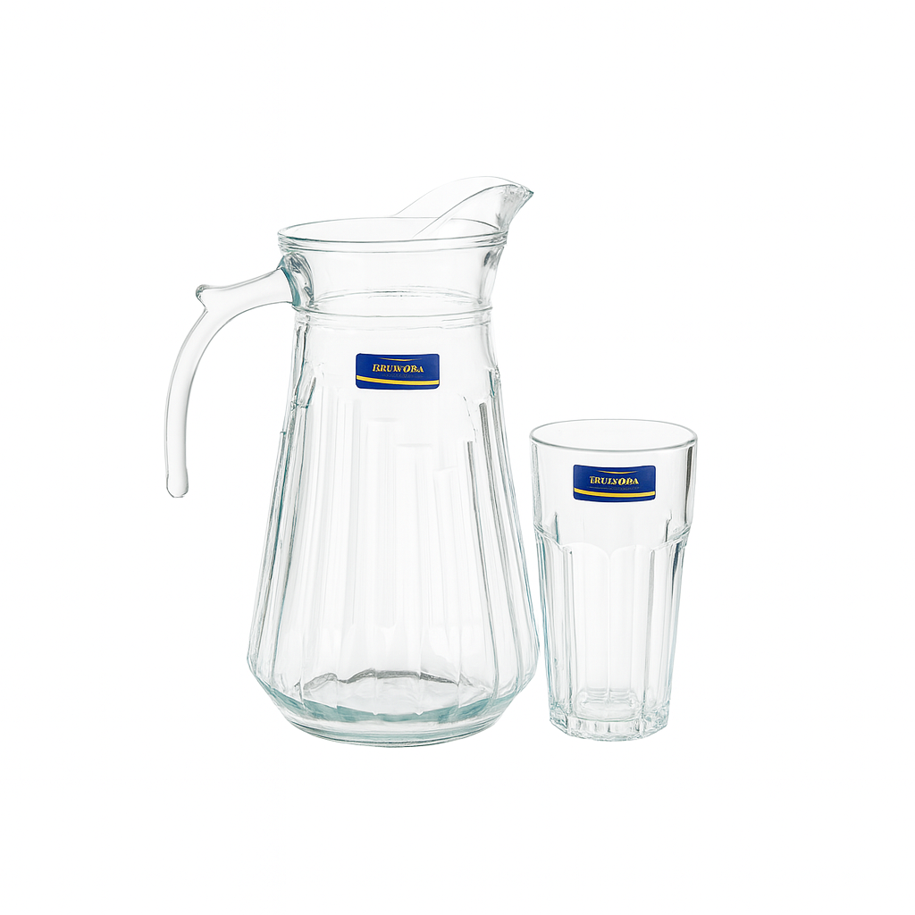 Ribbed Crystal-Style Glass Water Set – 7-Piece Set (1.2 L Jug + 370 mL Glasses) - Habitt