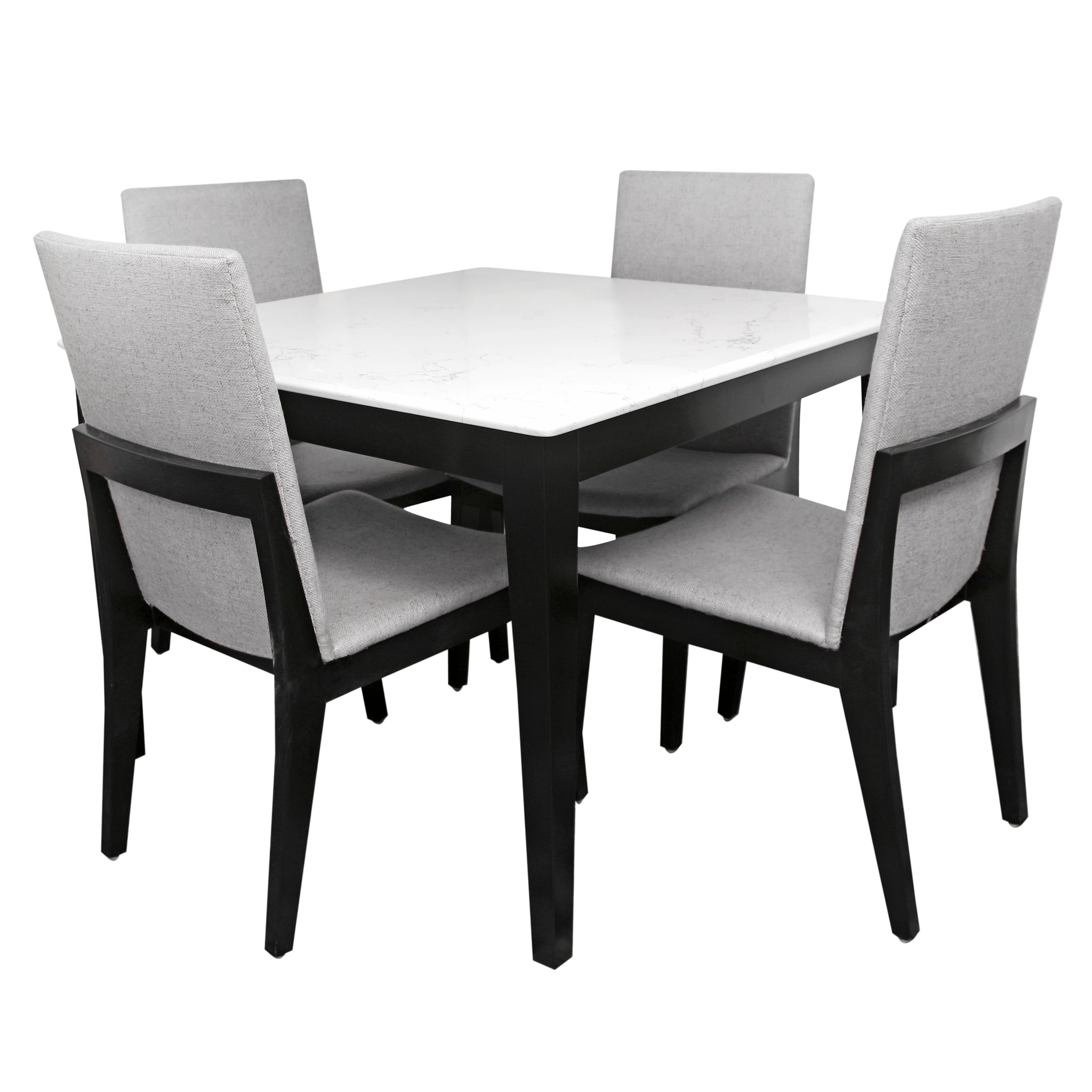 ALVA 4-Person Dining Table Set – Modern Marble Top with Upholstered Chairs - Habitt