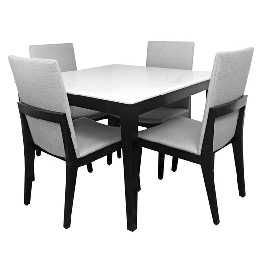 ALVA 4-Person Dining Table Set – Modern Marble Top with Upholstered Chairs - Habitt
