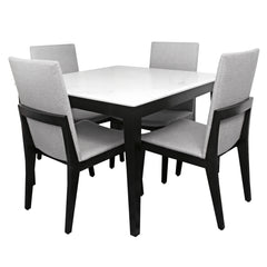 ALVA 4-Person Dining Table Set – Modern Marble Top with Upholstered Chairs - Habitt