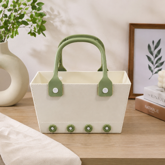 Medium Flowery Rectangle Storage Basket with Handles – Multipurpose Organizer (11 x 5 x 9 Inches)