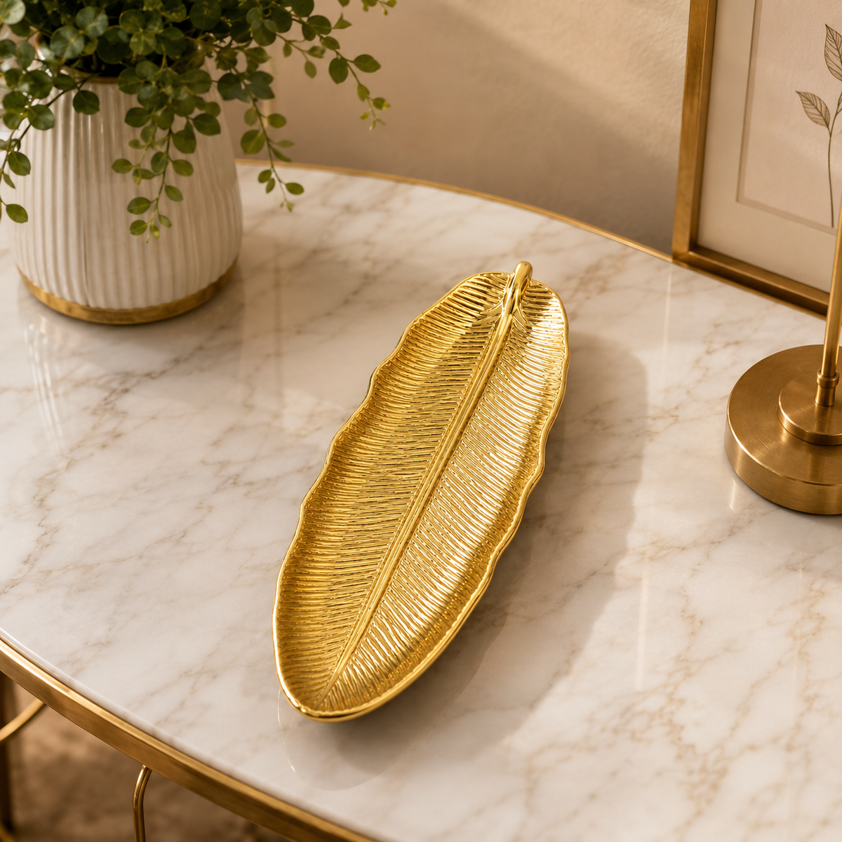 Deco-Platter Leaf Long 15" – Elegant Decorative Serving Tray for Dining & Home Décor - Habitt