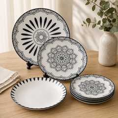 Porcelain Plate Set | Monochrome Bloom Collection