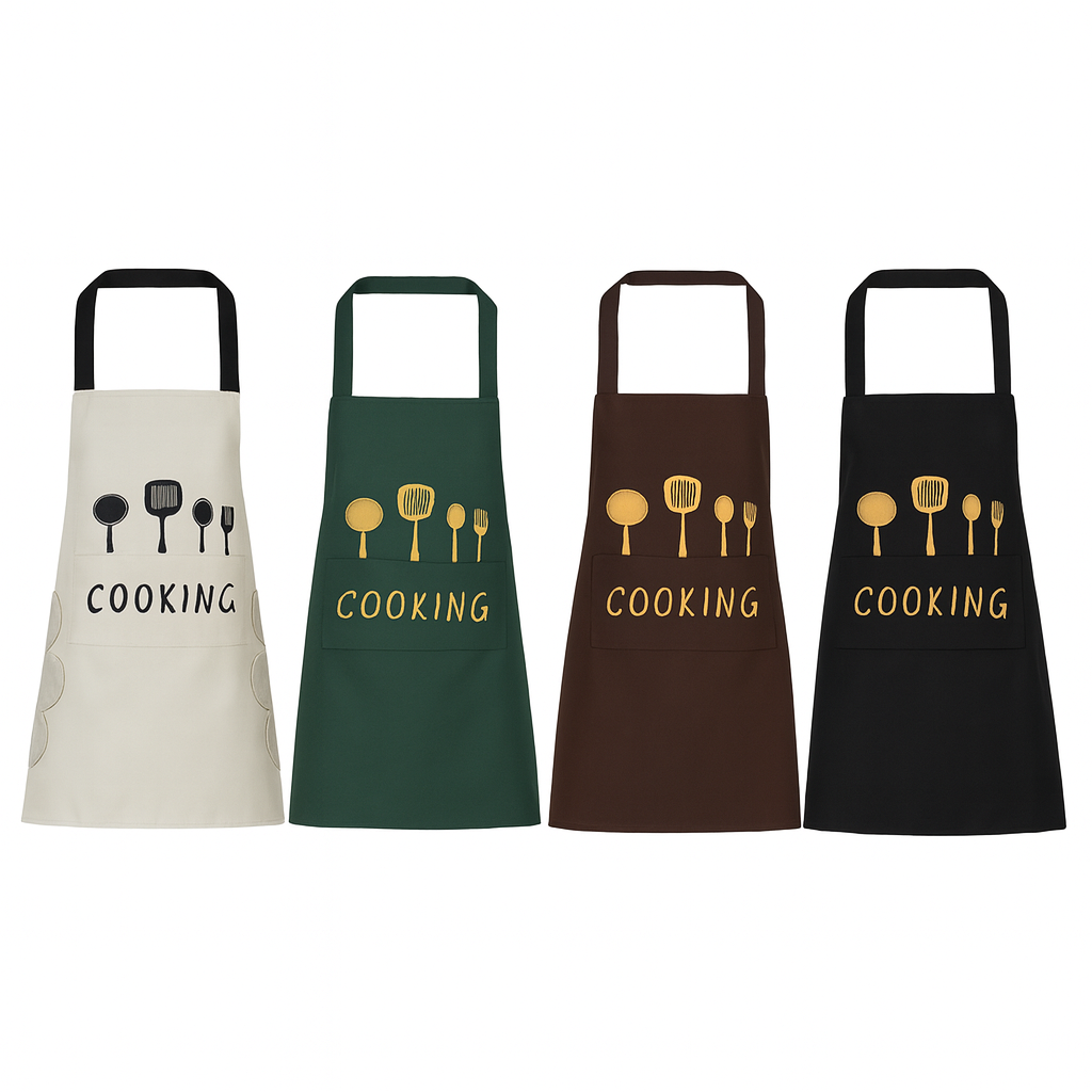 1Pc Cooking Apron with Front Pocket (Assorted) – Waterproof Kitchen Apron for Men & Women | Adjustable Chef Apron for Home Cooking & BBQ - Habitt