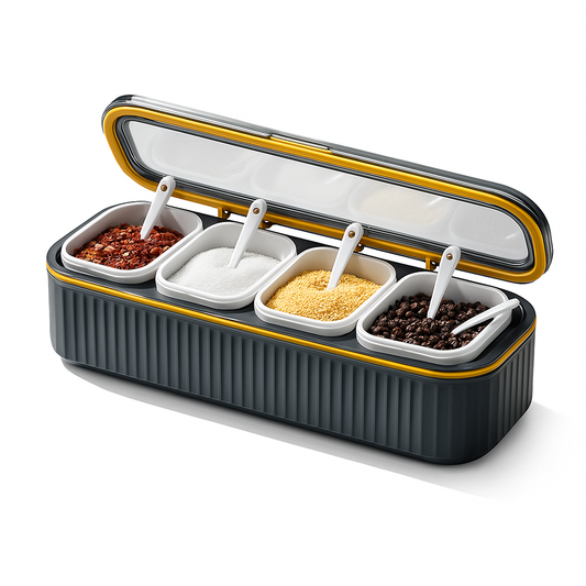 4-Partition Seasoning Box with Spoons Fresh Spice Storage - Habitt