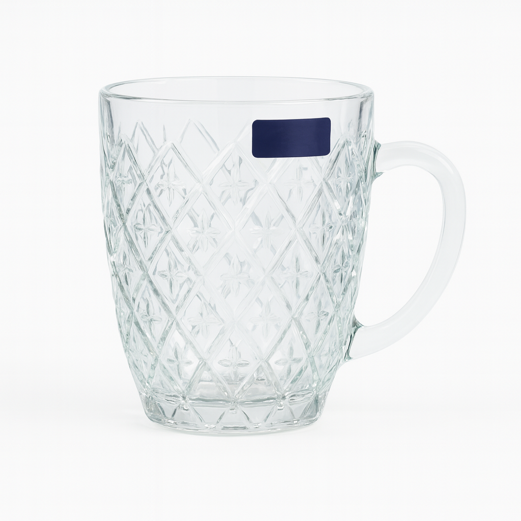 520 ml Crystal-Pattern Juice Mug – Heavy-Duty Glass Mug Set of 6 for Water, Juice, Shakes & Beverages - Habitt