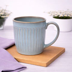Blue Ceramic Mug with Ribbed Texture – 3 x 3.5 Inch - Habitt