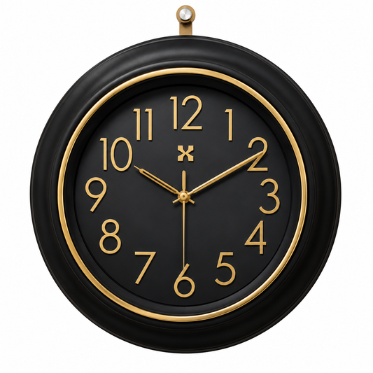 Heritage Prague 2 Wall Clock 18 x 18 Inch – Black & Gold Classic Design with Elegant Round Frame (Plastic)