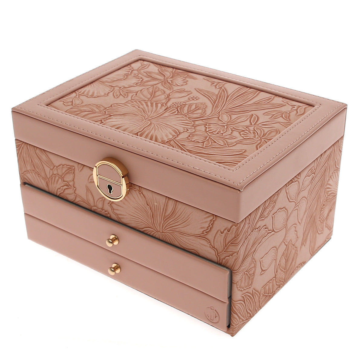Large Jewelry Storage Box – Double Drawer Organizer with Mirror & Embossed Design - Habitt