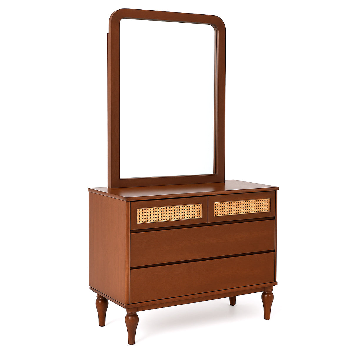 Gul Bahar Dresser – Solid Wood Dresser with Handwoven Cane Detailing & Mirror - Habitt