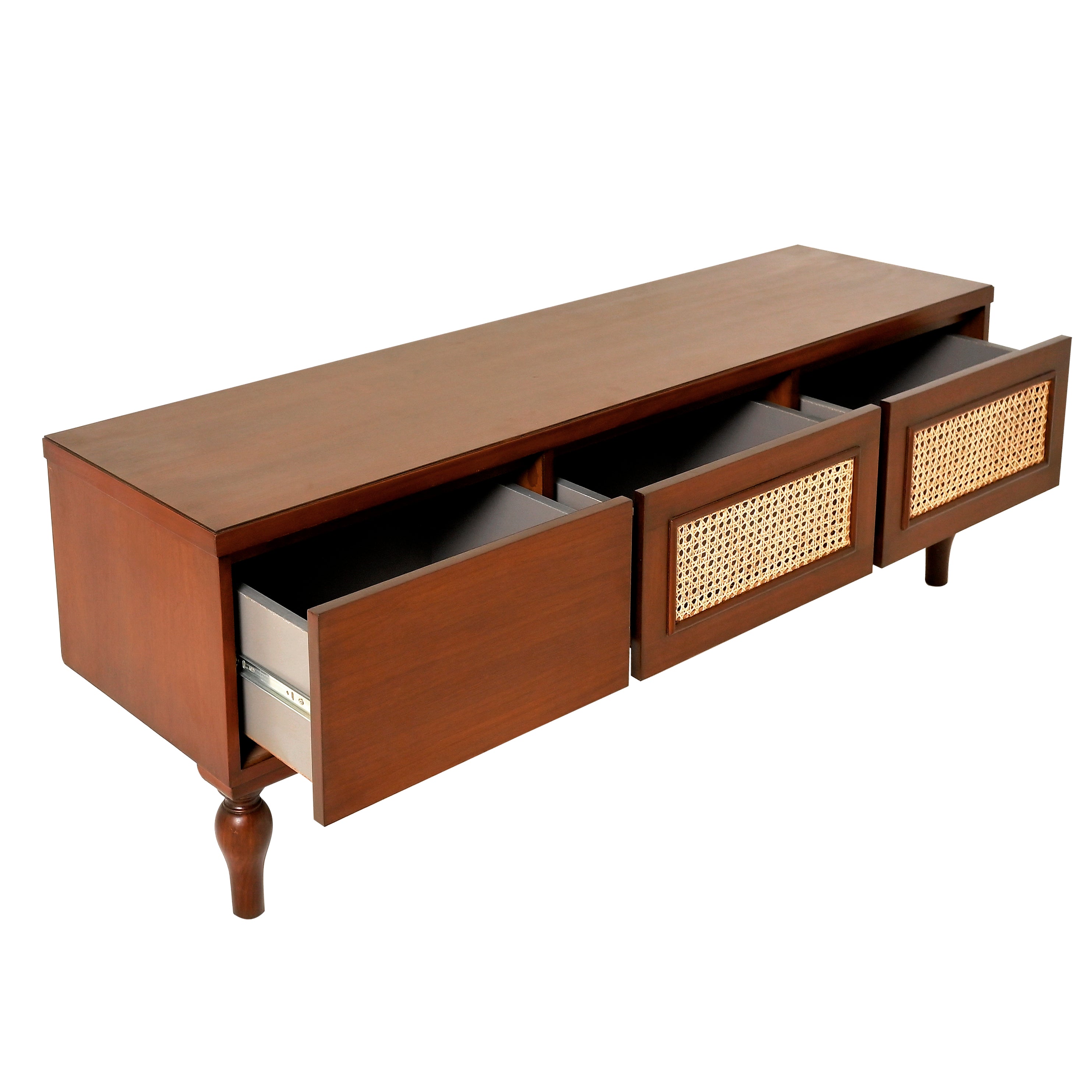 Gul Bahar TV Unit – Solid Wood Media Console with Cane Accents - Habitt