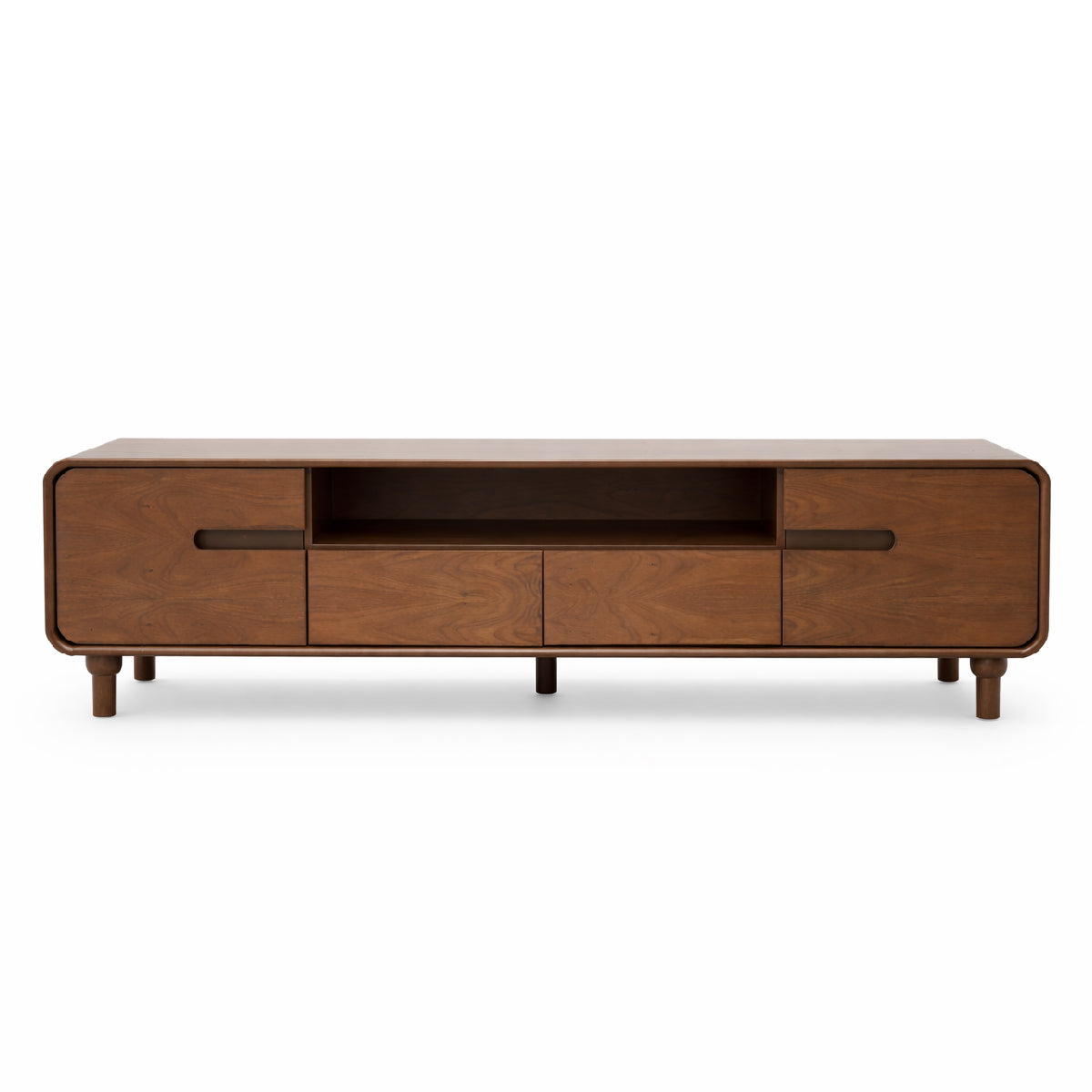 Nysa Solid Wood TV Unit – Modern Low Profile Entertainment Console with Storage Drawers & Open Shelving - Habitt