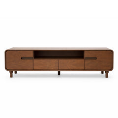 Nysa Solid Wood TV Unit – Modern Low Profile Entertainment Console with Storage Drawers & Open Shelving - Habitt