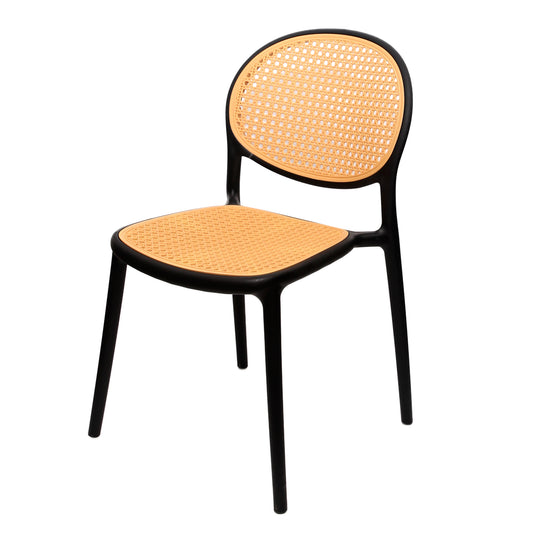 Cane Charm Armless Chair – Plastic Frame with Woven Cane‑Style Seat & Back (Black) - Habitt