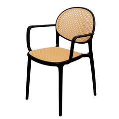 Cane Charm Armchair – Plastic Frame with Woven Cane‑Style Seat & Back (Black, White, Green) - Habitt
