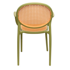 Cane Charm Armchair – Plastic Frame with Woven Cane‑Style Seat & Back (Black, White, Green) - Habitt
