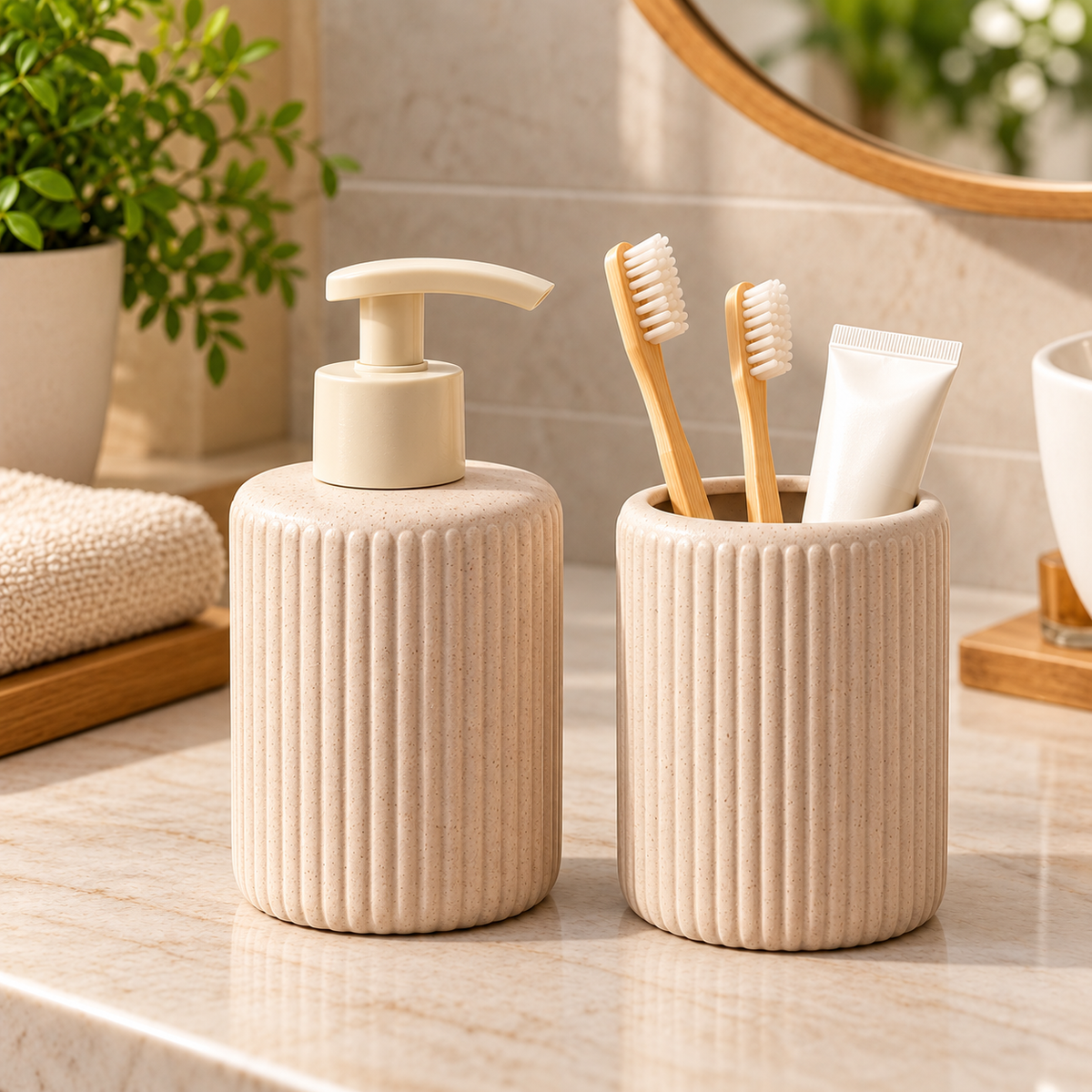 Alesta Soap Dish Set – 2 Pcs, Brown & White